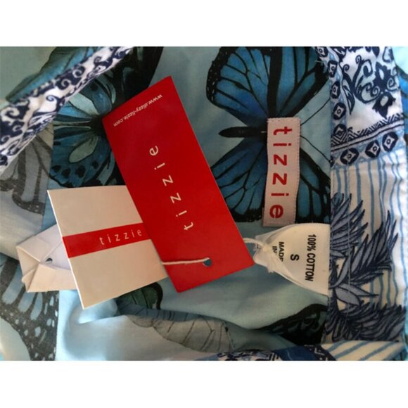 Tizzie butterfly print puff shoulder long sleeve button down/up shirt top M - Picture 3 of 7